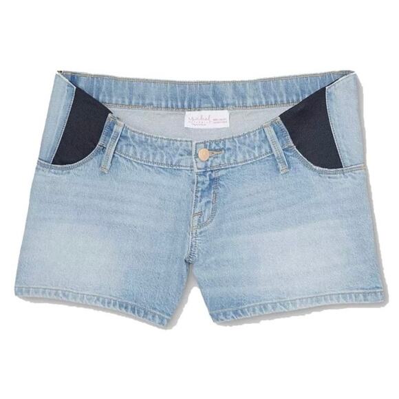 Isabel Maternity Midi Denim Jean Shorts Women 12 Blue Stretch Side Panel - Picture 1 of 5